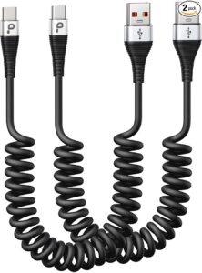 SB C Cable Fast Charging, 2Pack 3ft Coiled USB A to Type C Charge Cord for Car, USB-C Charging Cable Compatible